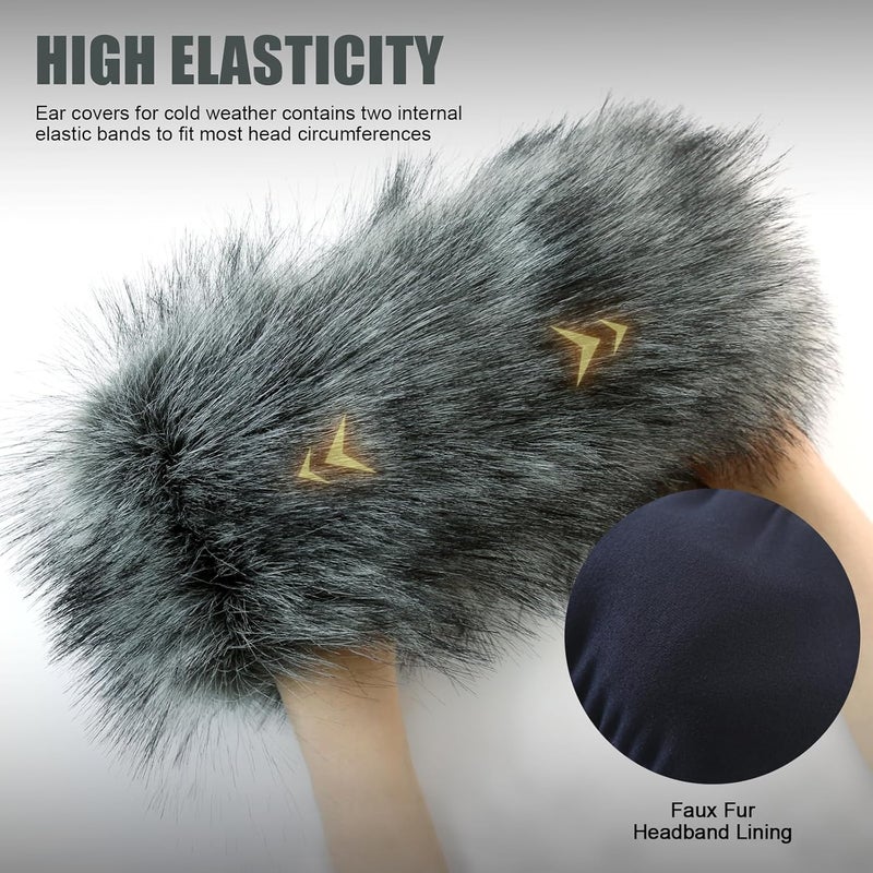 RANOME Faux Fur Headband for Women Elastic Fuzzy Thick Earmuffs Winter Headwrap Ear Muffs Furry Ear Warmers Cold Weather (Grey) - Image 3